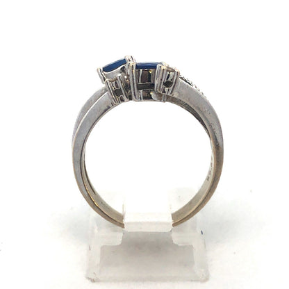 One-of-a-kind 14k White Gold Diamond and Sapphire Statement Ring