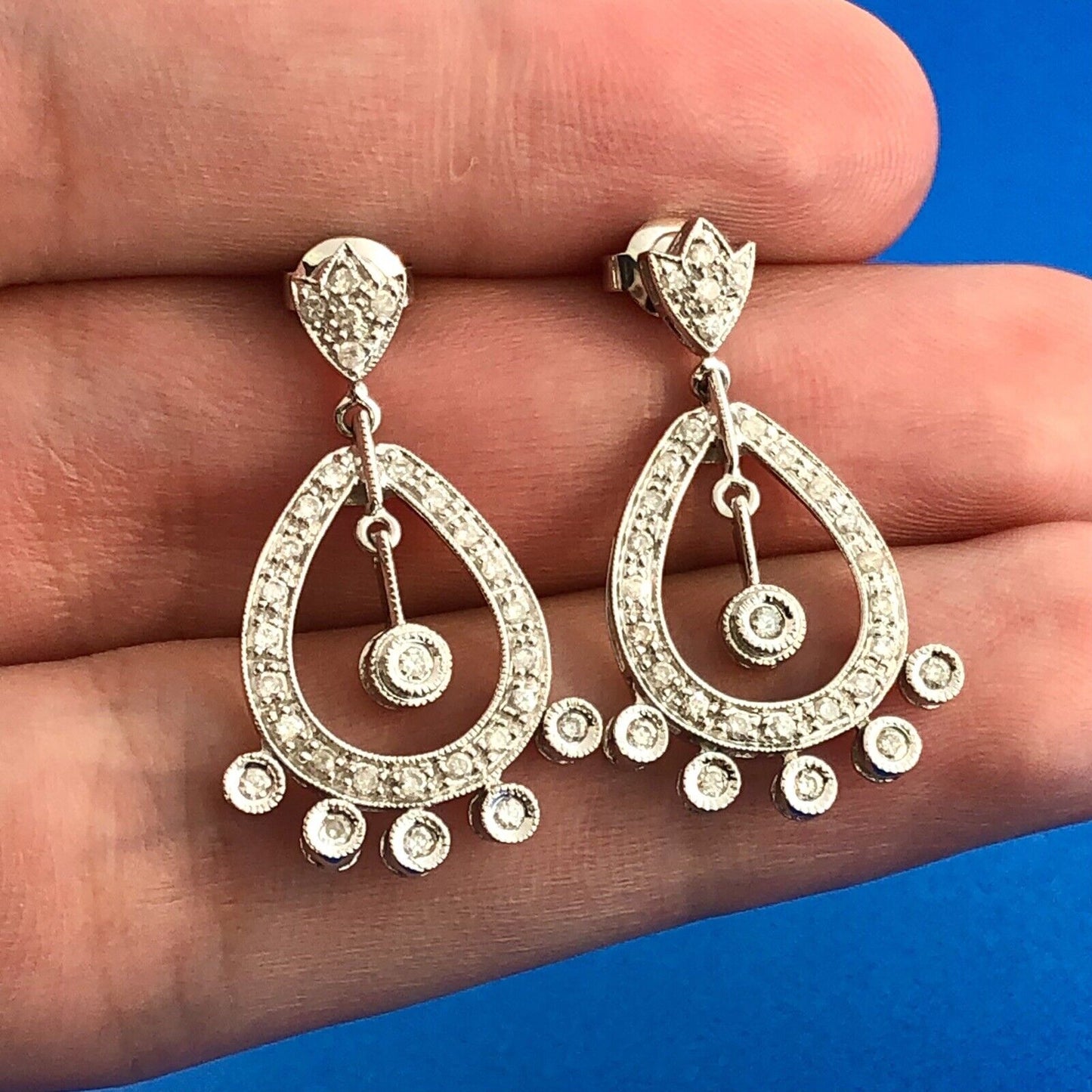 14K White Gold Diamond Bridal Anniversary Chandelier Drop Dangle Earrings