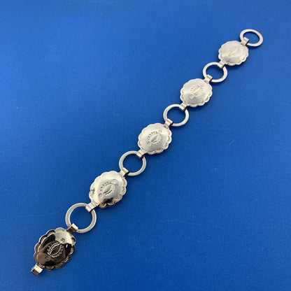 Stunning Silver Toned Metal Etched Oval Panel Circle Link 7" Chain Bracelet