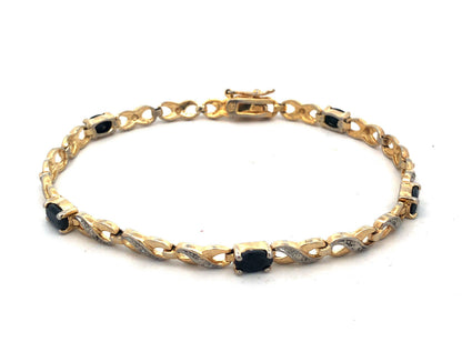 Designer RSE Sterling Silver Vermeil Sapphire Diamond Two Tone Tennis Bracelet