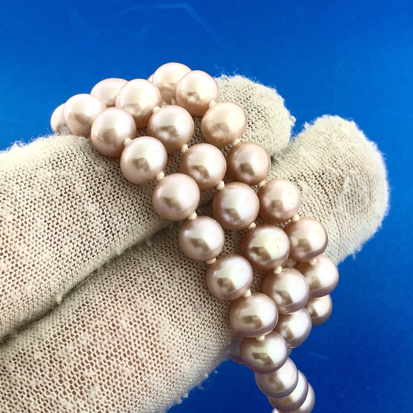 Vintage 14K Yellow Gold Pink Pearl Knotted June Bridal Anniversary Necklace