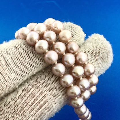 Vintage 14K Yellow Gold Pink Pearl Knotted June Bridal Anniversary Necklace