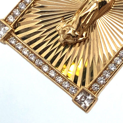Custom 10K Yellow Gold Cut Cubic Zirconia Madonna Religious Statement Pendant