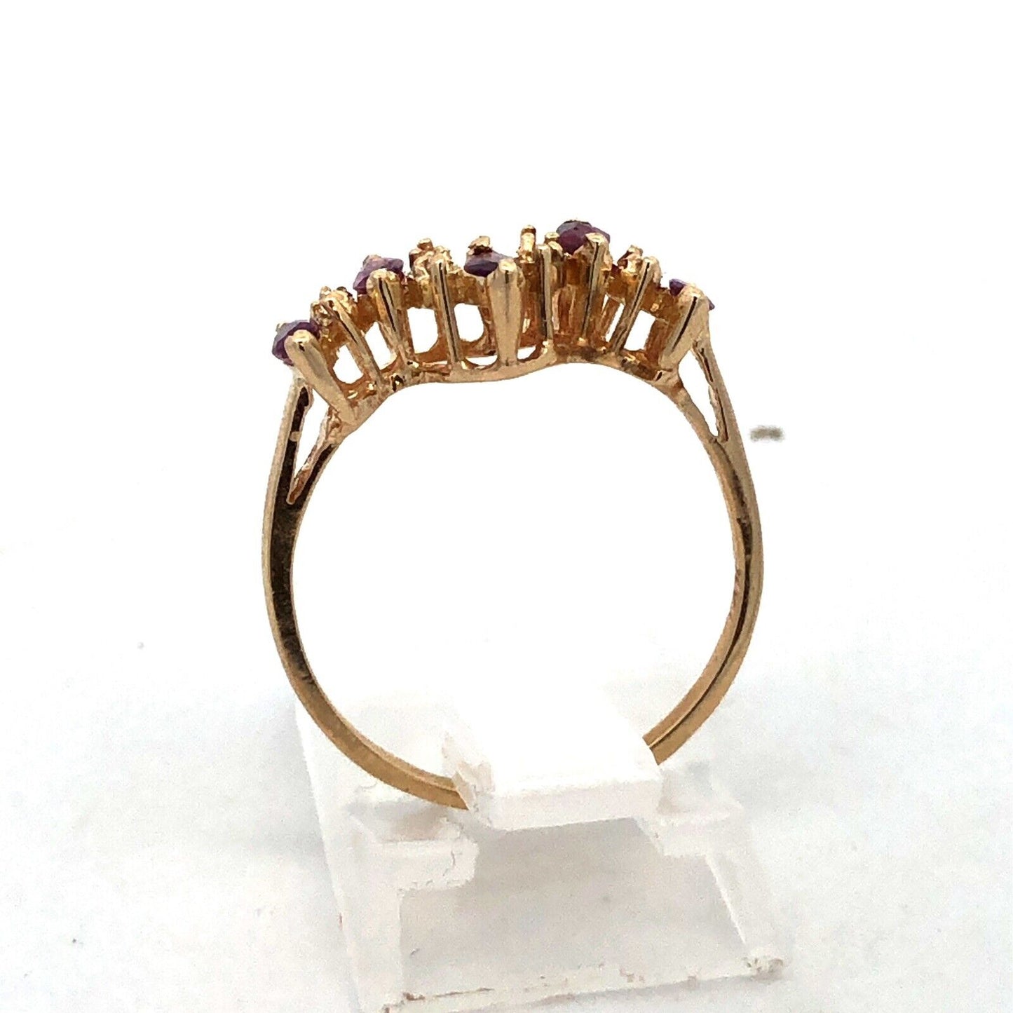 Estate 14K Yellow Gold Marquise Amethyst Diamond Stacking Band Ring