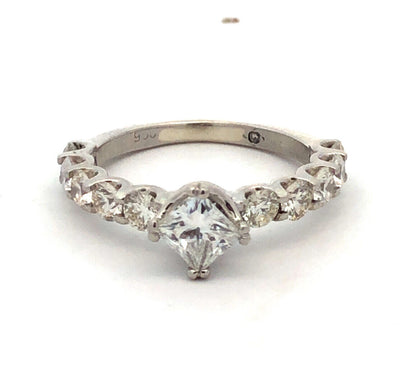 Estate 950 Platinum Princess Square Diamond Engagement Wedding Ring