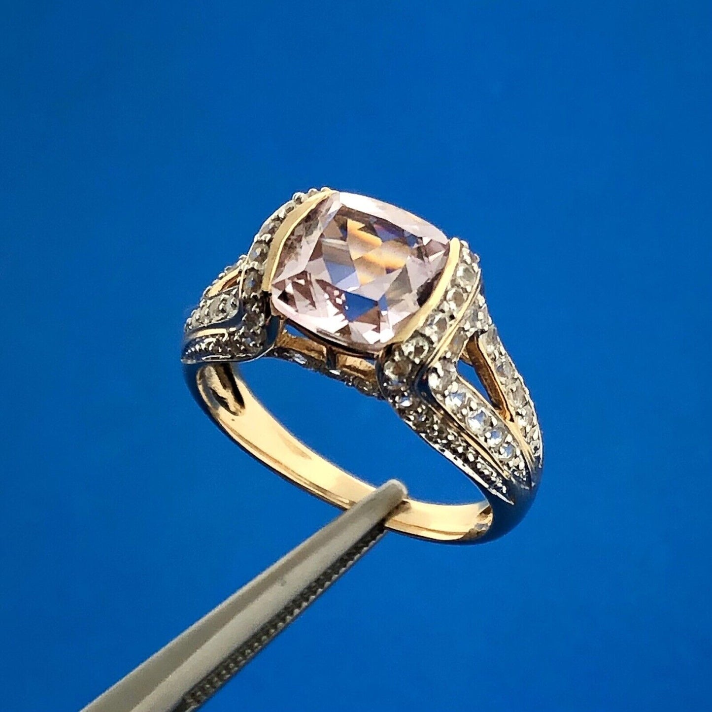 Designer MEDA 14K Yellow White Gold Morganite Diamond Accented Statement Ring