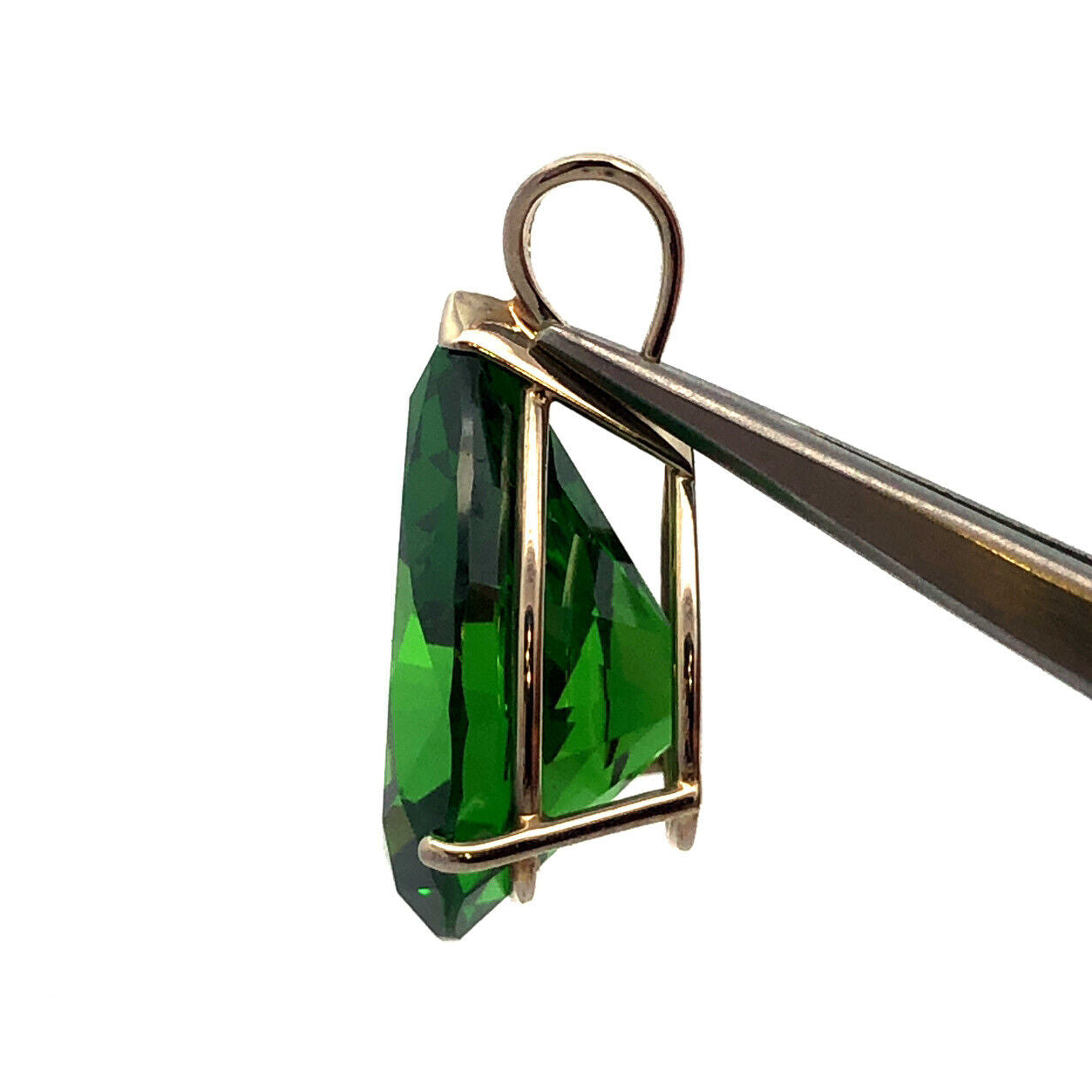 Designer 14K White Gold Pear Green CZ Solitaire Teardrop Pendant