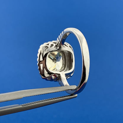 Stunning Sterling Silver 925 Cushion Cut Cream Quartz CZ Accent Ring Size 6