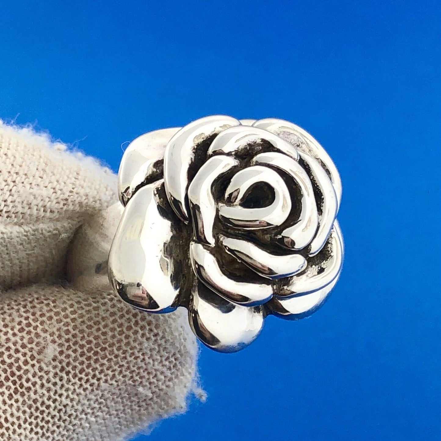 Designer ATI 925 Sterling Silver Rose Flower Floral Statement Fashion Ring