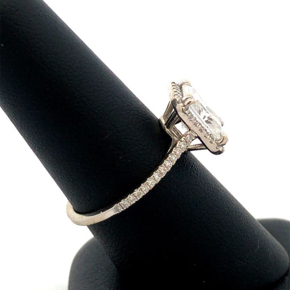 Designer 14K White Gold Emerald Cut Moissanite Halo Engagement Ring