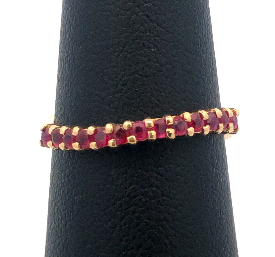 Designer 14K Yellow Gold Ruby Stackable Wave Band Ring
