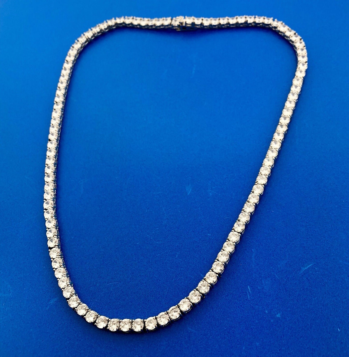 Glamorous Designer Sterling Silver Cubic Zirconia CZ Statement Tennis Necklace