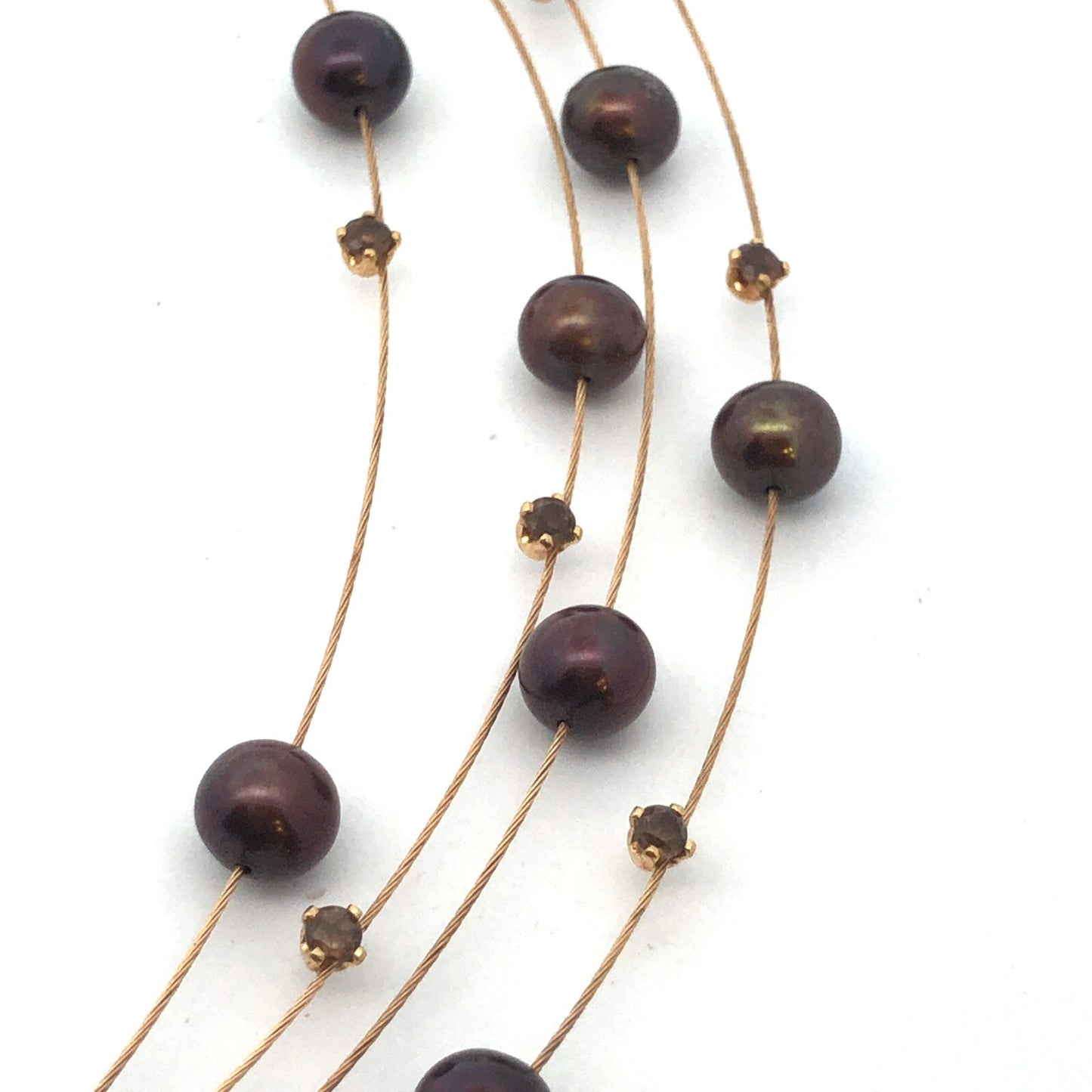 Adi Paz ZRW Israel 14K Yellow Gold Smoky Quartz Chocolate Pearl Cable Necklace