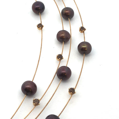Adi Paz ZRW Israel 14K Yellow Gold Smoky Quartz Chocolate Pearl Cable Necklace