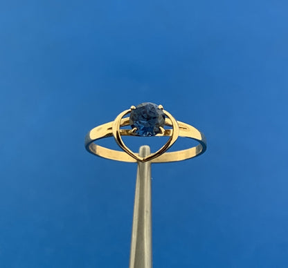 14K Yellow Gold Blue Sapphire Cubic Zirconia CZ Promise Sweetheart Ring