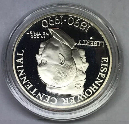 1990 P United States Eisenhower Centennial Commemorative Proof Silver $ OMP/COA