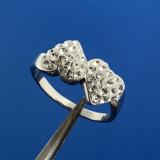 Sparkling 925 Sterling Silver Cubic Zirconia CZ Double Heart Bypass Promise Ring