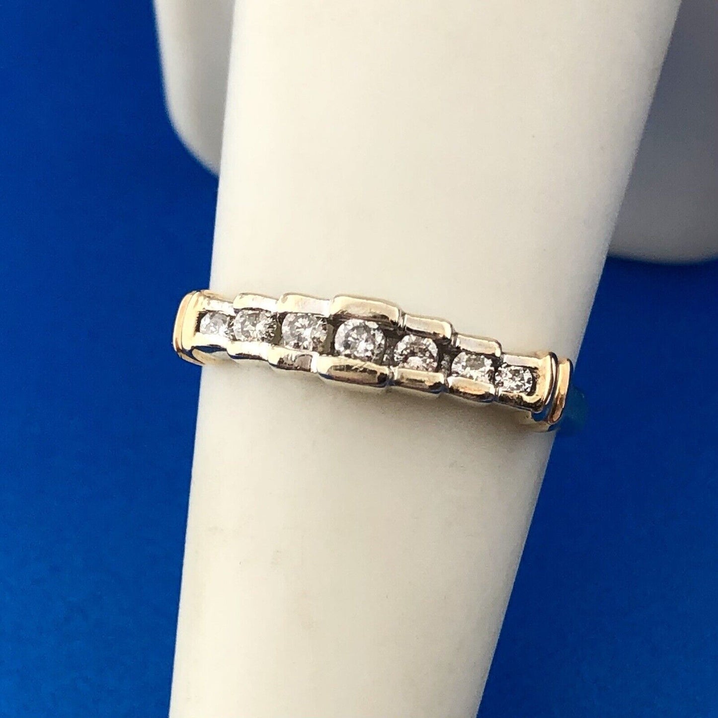 Mid Century 14K Yellow White Gold Diamond Channel Set Waterfall Wedding Ring