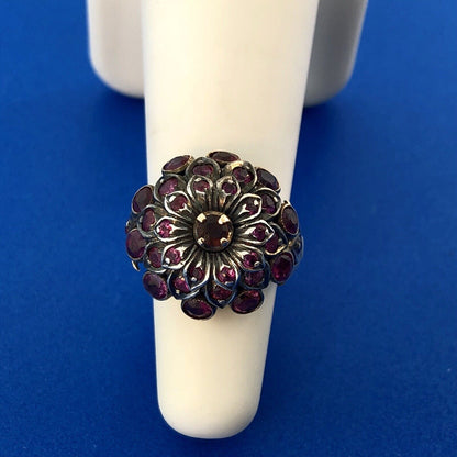 Art Deco 10K Yellow White Gold Ruby Cluster Princess July Anniversary Ring