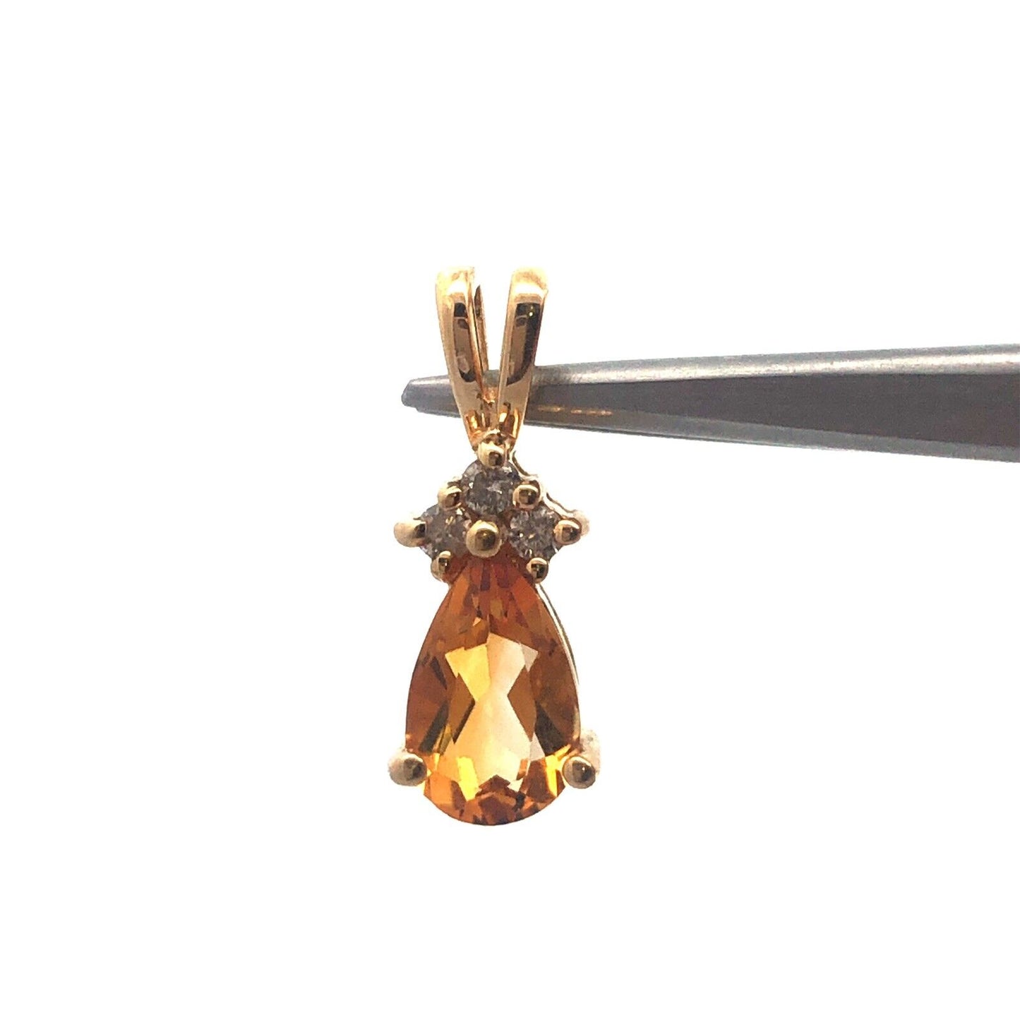 Gorgeous 14k Yellow Gold Pear Cut Citrine Round Cut Diamond Accent Pendant