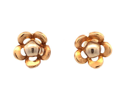 Designer Milor Spain 14K Yellow White Gold Two Tone Flower Stud Earrings
