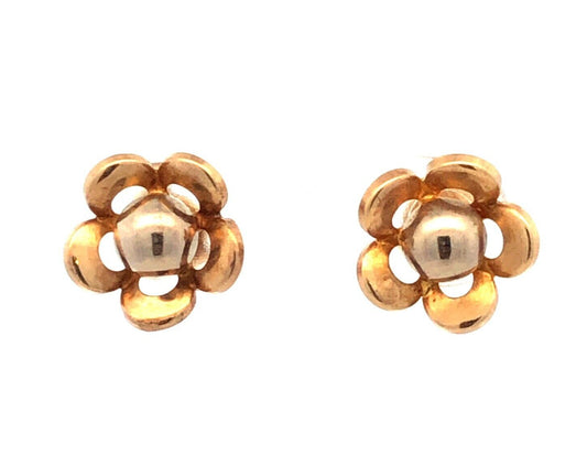 Designer Milor Spain 14K Yellow White Gold Two Tone Flower Stud Earrings