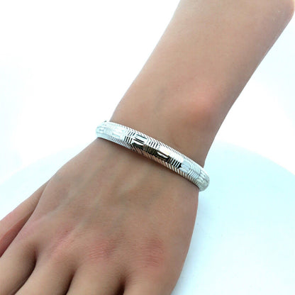 Vintage IBB 925 Sterling Silver Textured Round Hinged Bangle Bracelet
