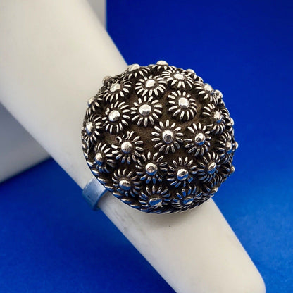 Vintage Taxco Mexico 925 Sterling Silver Floral Mushroom Cap Dome Statement Ring
