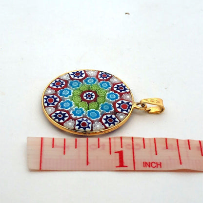 Designer AMV 925 Sterling Silver Gold Vermeil Millefiori Colorful Round Pendant