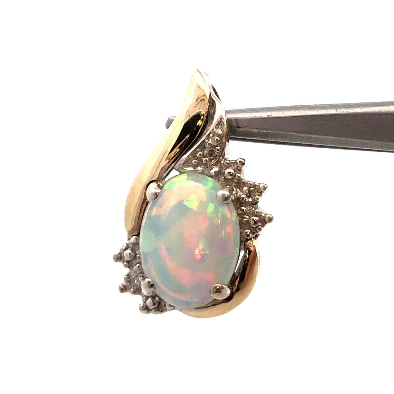 Designer 925 Sterling Silver 10K Gold Opal Diamond Petite Pendant
