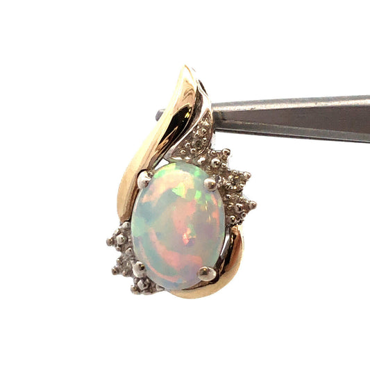Designer 925 Sterling Silver 10K Gold Opal Diamond Petite Pendant