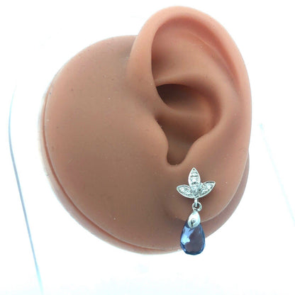 Gorgeous 14k White Gold Faceted Tanzanite Diamond Floral Dangle Earrings