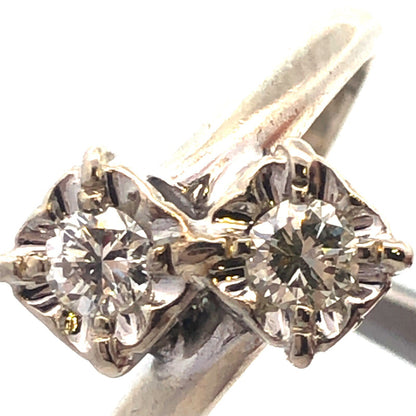 Vintage 14K White Gold Diamond Duo Buttercup Bypass Engagement Bridal Ring