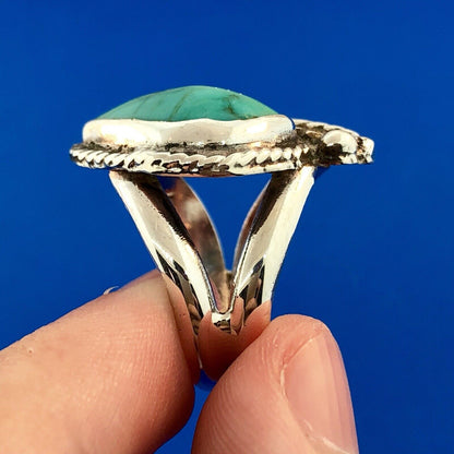 Vintage Native American DB Sterling Silver 925 Turquoise Feather Chunky Ring