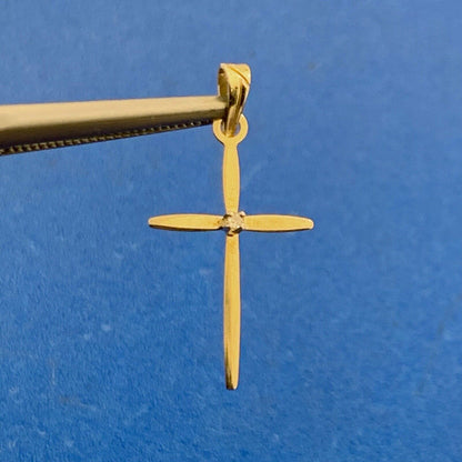 Designer Shiman 14K Yellow Gold Diamond Petite Cross Pendant