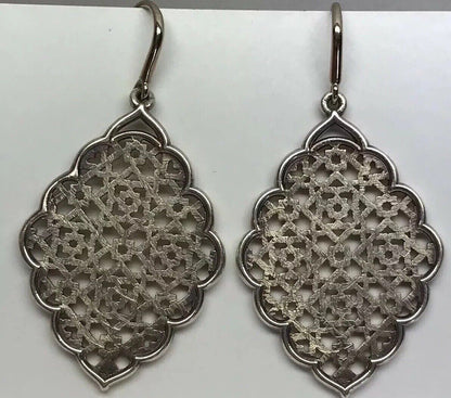 Sterling Silver Open Work Filigree Snowflake Abstract Statement Drop Earrings