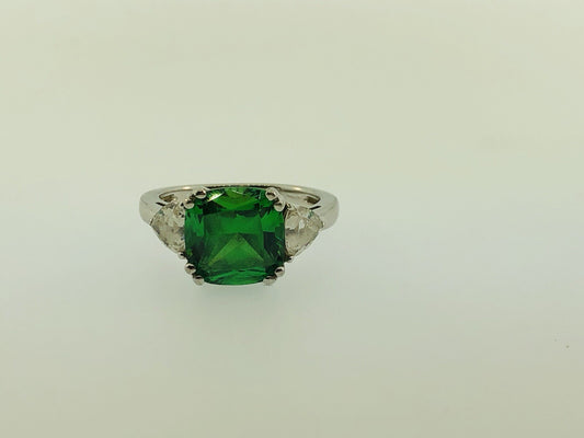 Stunning Designer Sterling Silver Green White Cubic Zirconia CZ Cocktail Ring