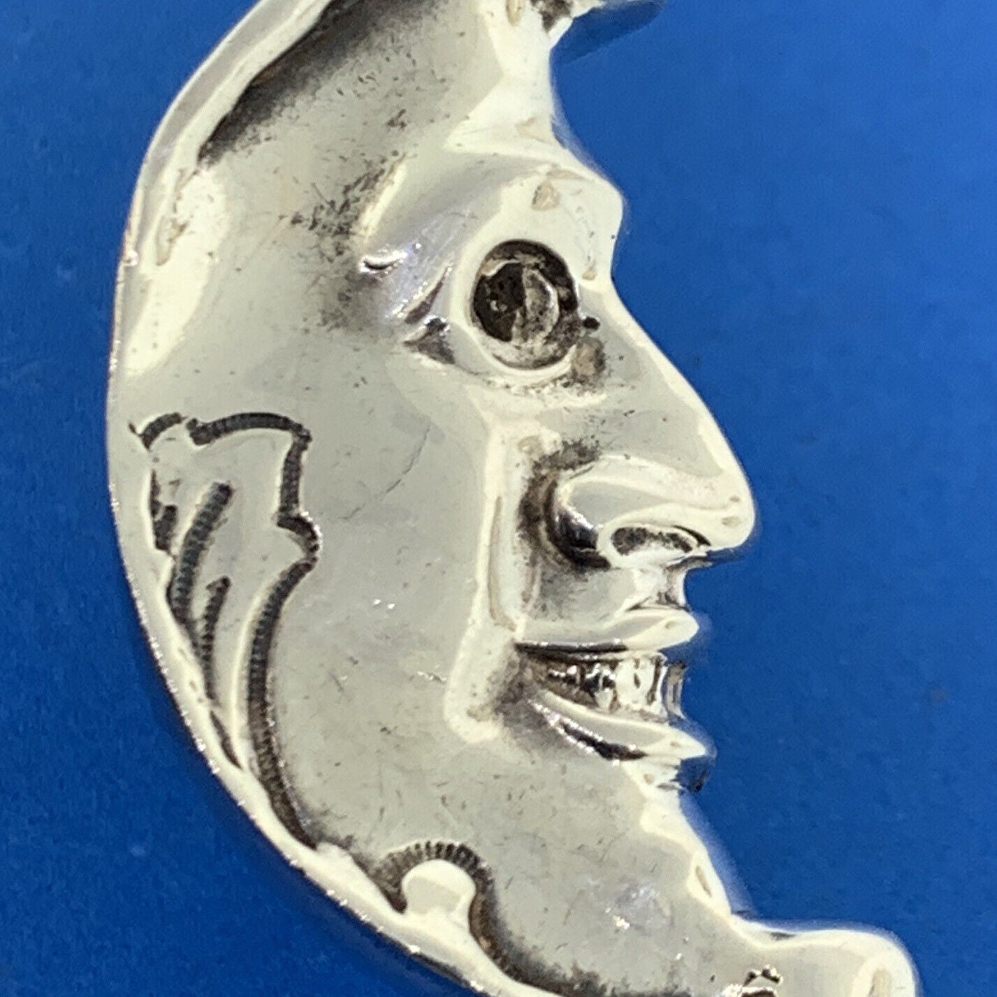 Designer 925 Sterling Silver Man In The Moon Crescent Statement Pendant