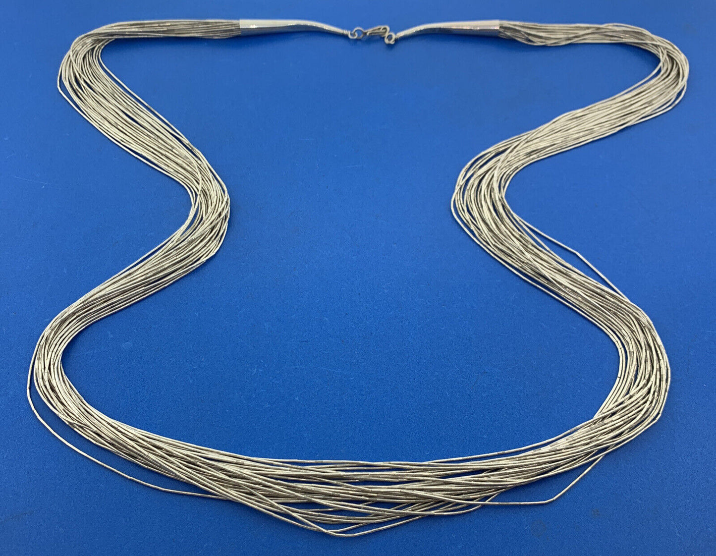 Native American 925 Sterling Silver 30 Strand Liquid Silver Statement Necklace