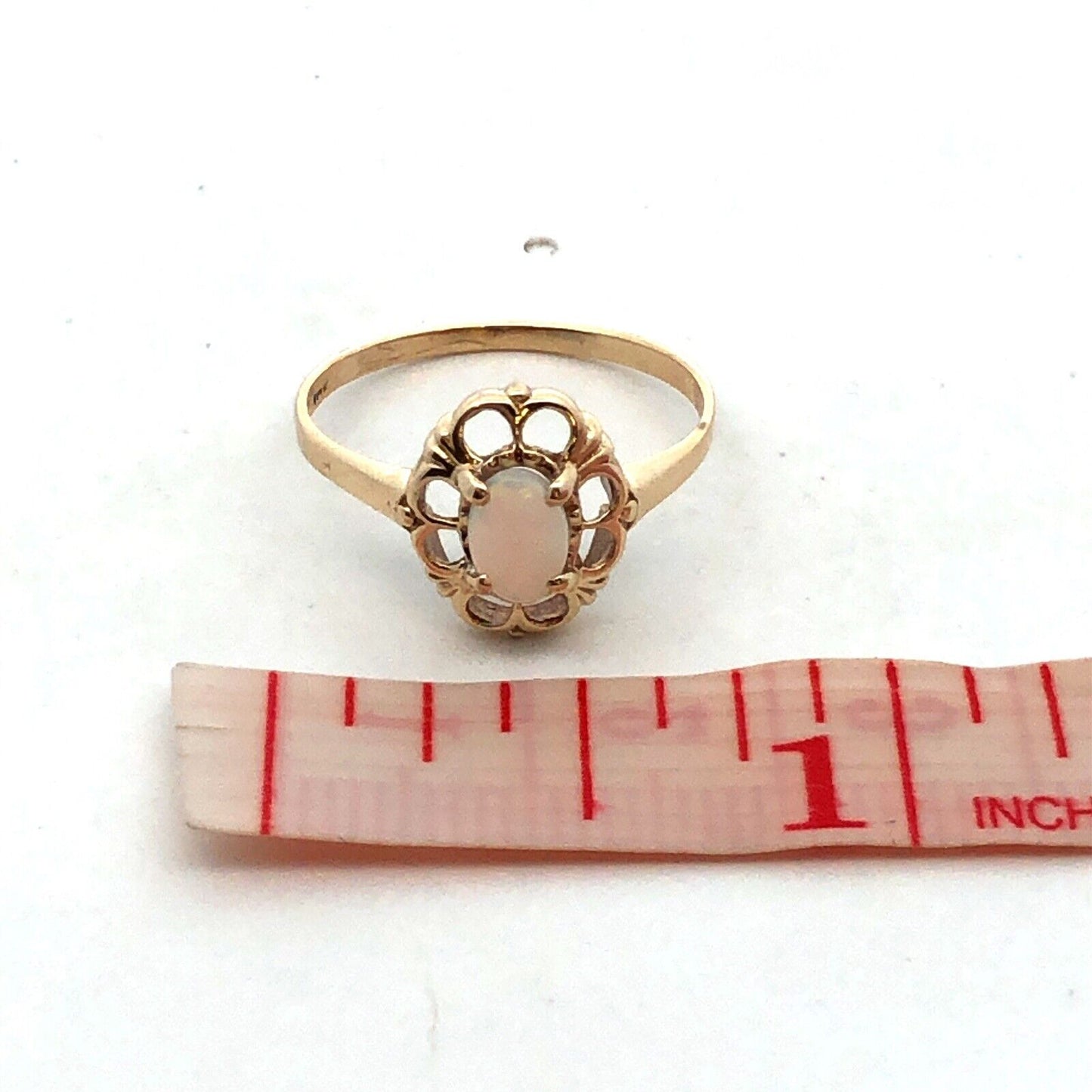 Estate 10K Yellow Gold Oval White Opal October Birthstone Anniversary Ring