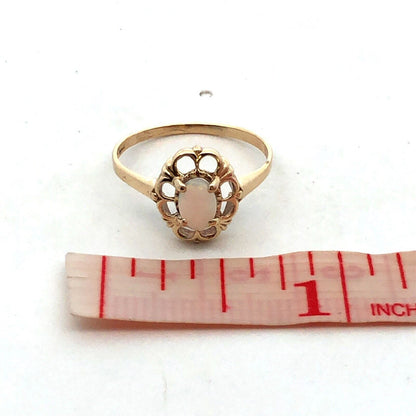 Estate 10K Yellow Gold Oval White Opal October Birthstone Anniversary Ring