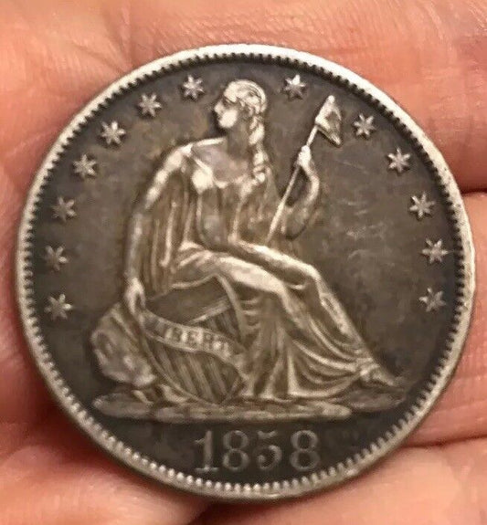 1858 O Silver Seated Liberty Half Dollar 50c Strong XF 90% Silver Scarce Coin