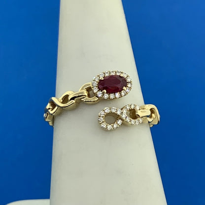 IZI Creations 14K Yellow Gold Oval Ruby Diamond Accented Open Band Bypass Ring