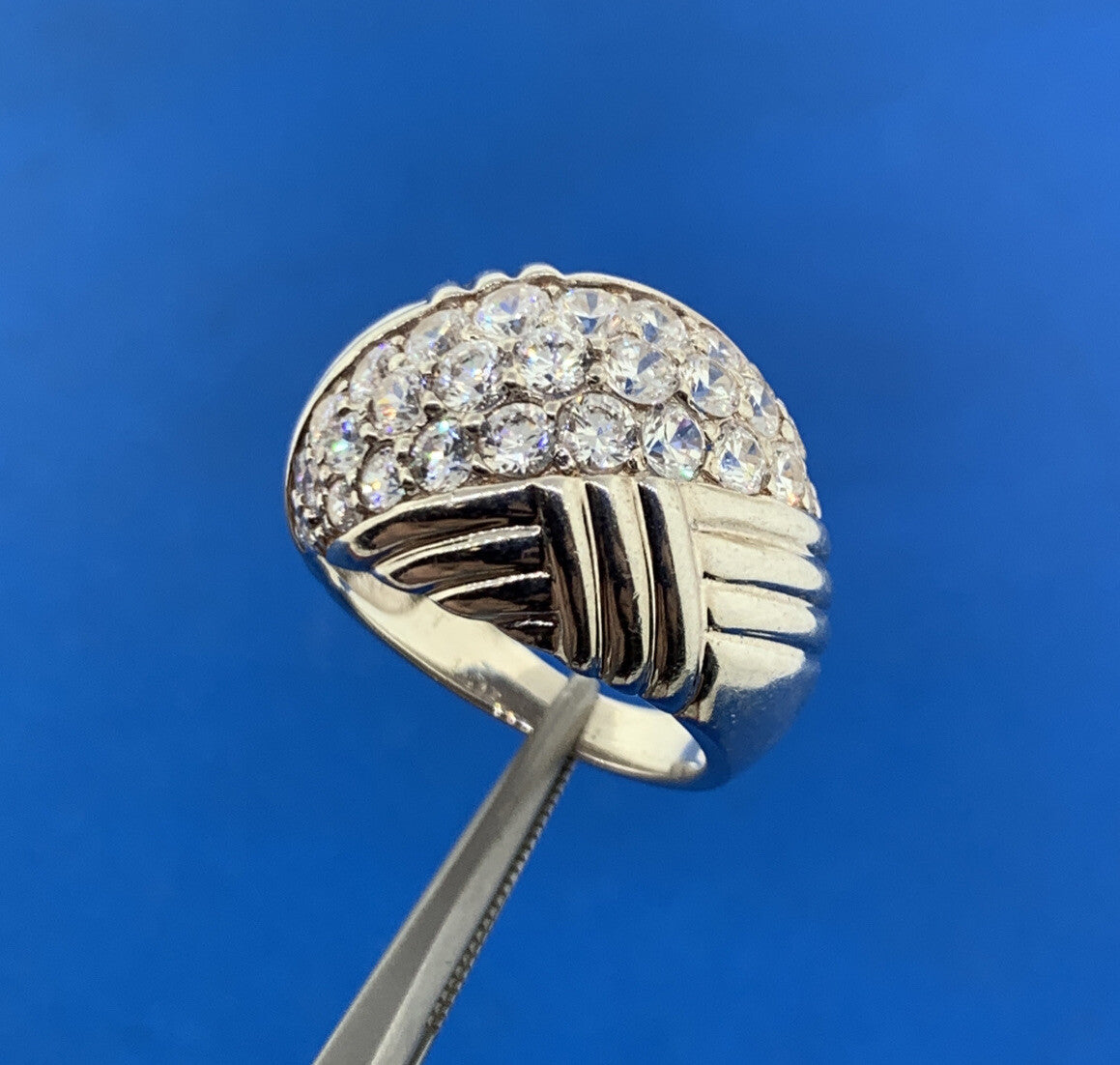 Designer Sterling Silver 925 Cubic Zirconia Tapered Statement Dome Ring