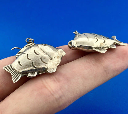 Retro Sterling Silver 925 Puffy Goldfish Blowfish Nemo Drop Dangle Earrings