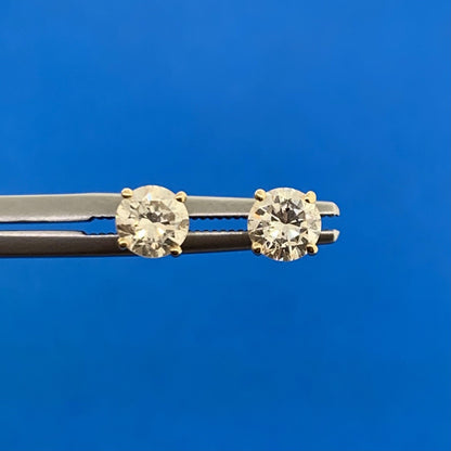 14K Yellow Gold Round Diamond Solitaire Pierced Screw Back Earrings