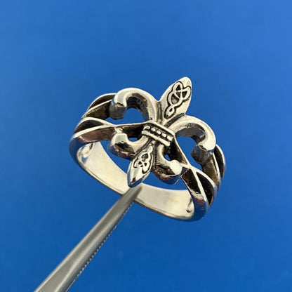 Designer Sterling Silver 925 Openwork Runic Pattern Fleur De Lis Size 8.75 Ring