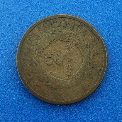 1865 P Bronze Two-Cent Piece Union Shield Short Lived Philadelphia Mint Coin