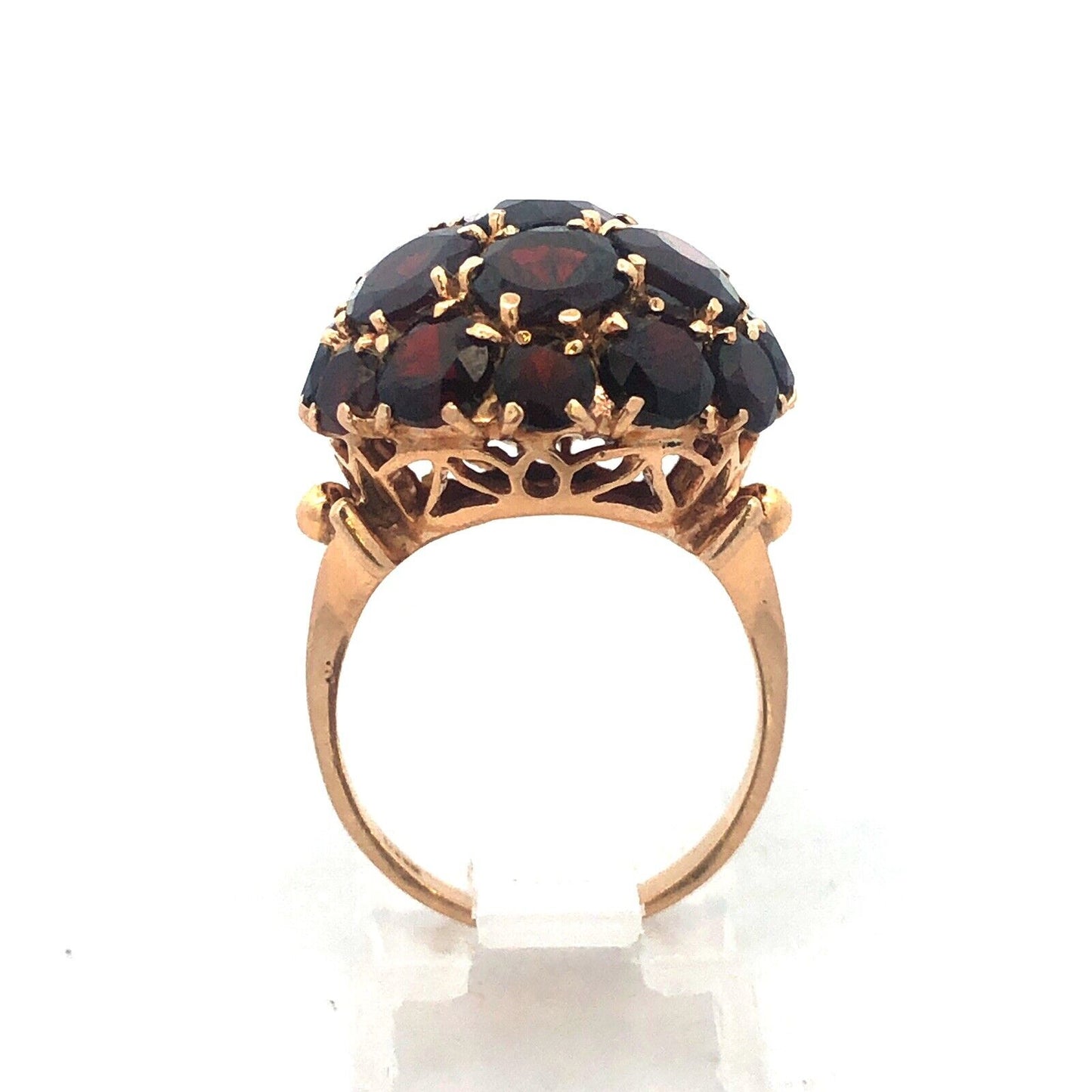 Gorgeous 14k Yellow Gold Round Cut Garnet Dome Cluster Statement Ring Size 6.5