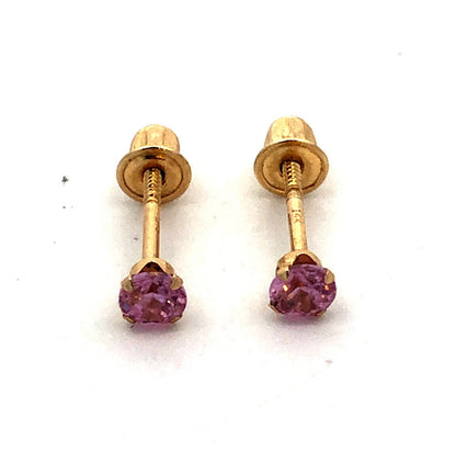 14K Yellow Gold Designer JTS Round Pink Cubic Zirconia Solitaire Stud Earrings